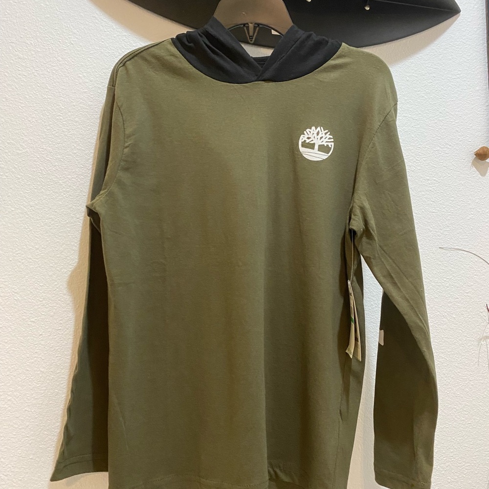 Timberland Boys Long Sleeve Hooded T-Shirt in Olive Green - L